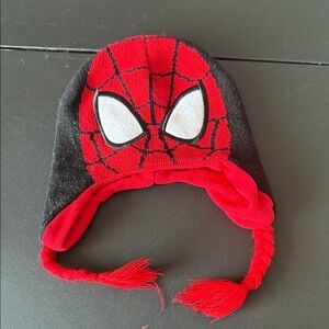 Black and Red Knit Hat with Braided Tassels